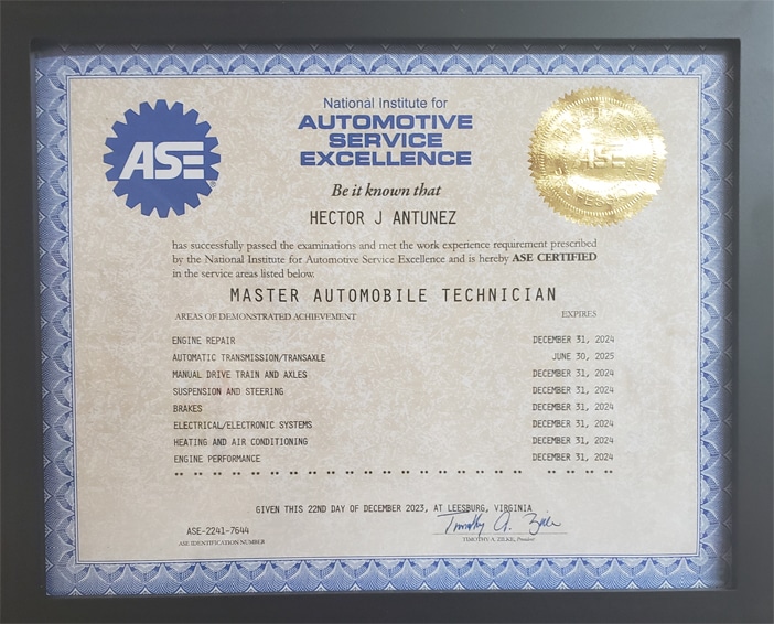 ASE Certified Master Technician